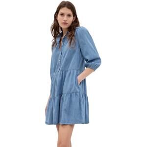 GAP Puff Sleeve Denim Mini Shirtdress A-line silhouette, relaxed fit, Size M